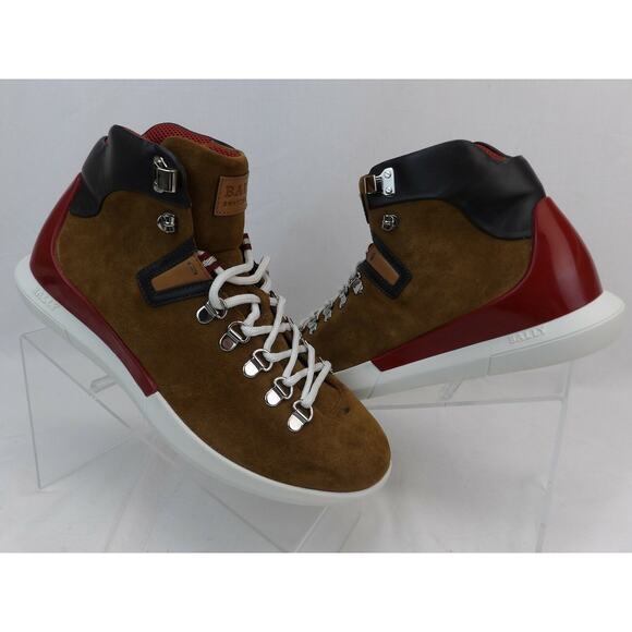 NIB BALLY AVYD TOBACCO SUEDE BLACK LEATHER LOGO TOP SNEAKERS 10.5 US 43.5 ITALY - Picture 8 of 12